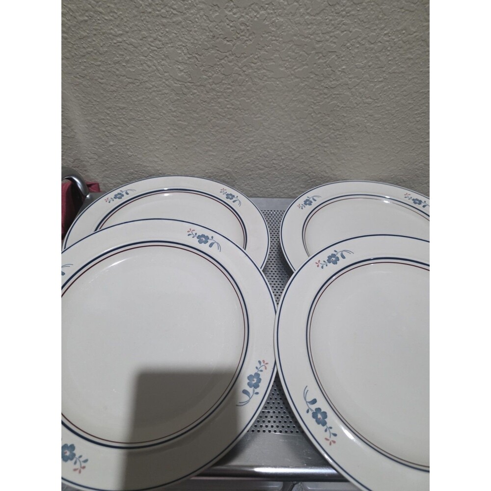 VINTAGE EPOCH SYMMETRY SET OF 4 BLUE CHINTZ DINNER PLATES 10 1/4"